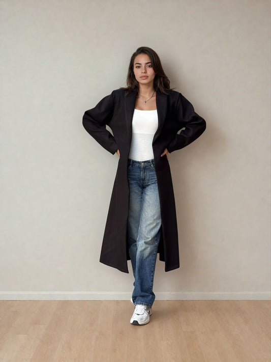 Raw Abaya Coat - Black