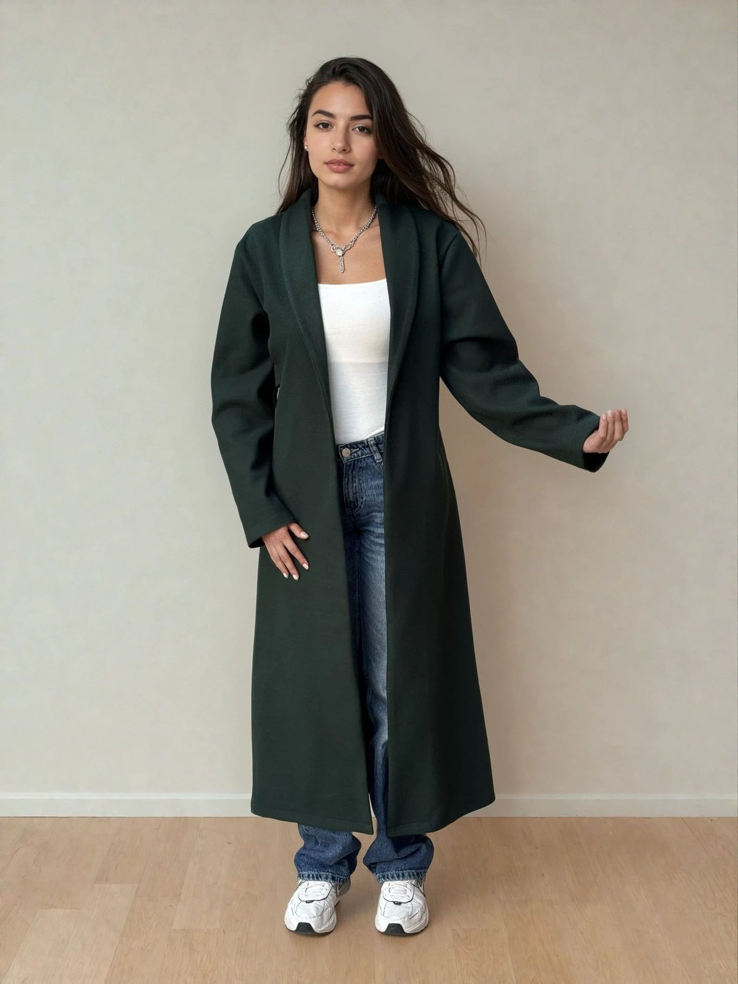 Raw Abaya Coat - Forest Green