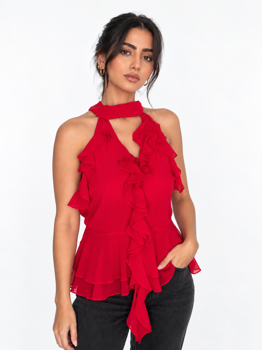 Chiffon Ruffle Halter Top