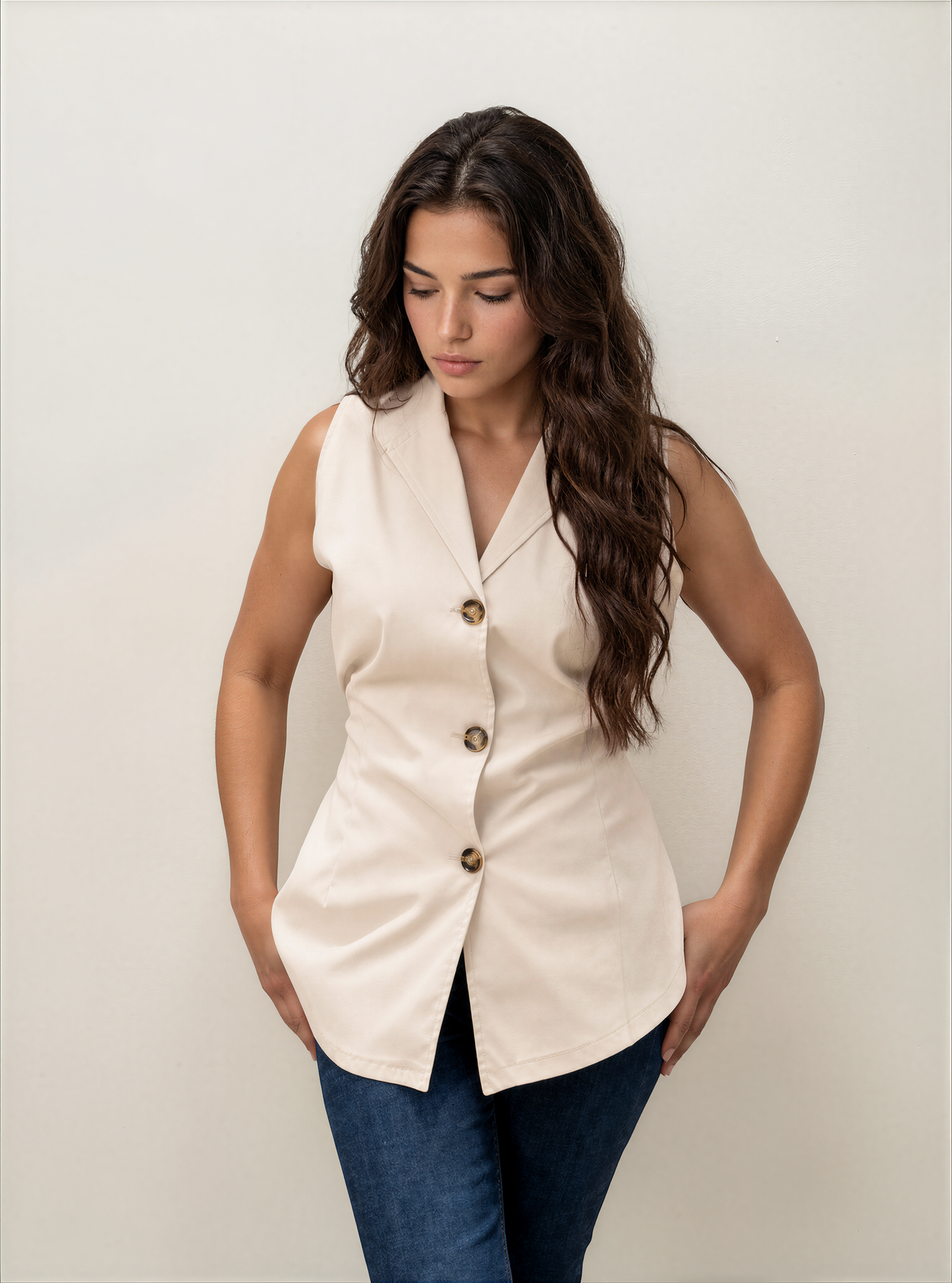 Oat Milk Tailored Sleeveless Vest